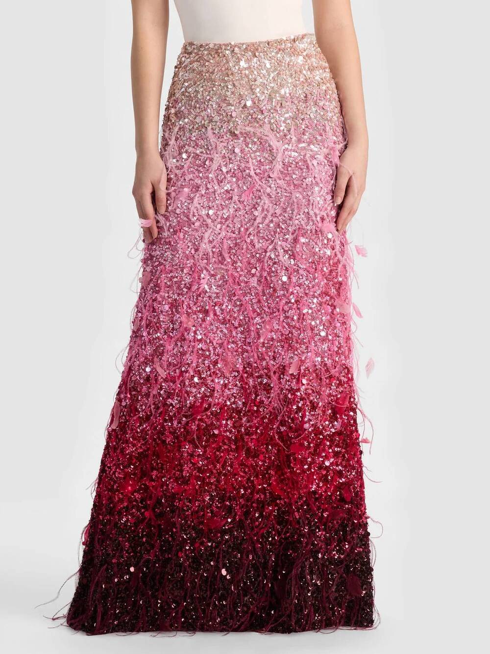 NEW ALICE + OLIVIA ashton feathered skirt in pink